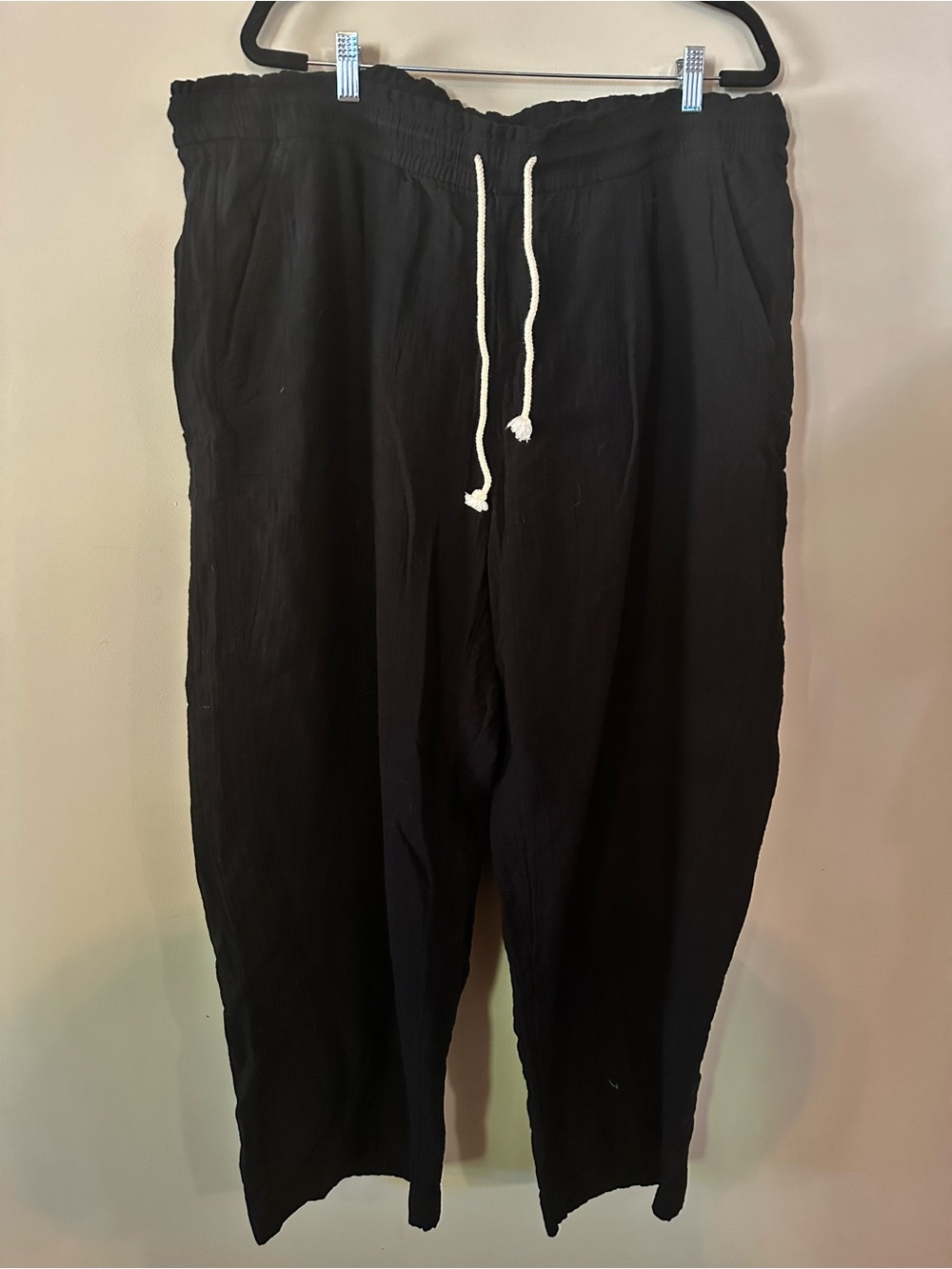Old Navy Black Barrel Leg Gauzy Pants with White Drawstring